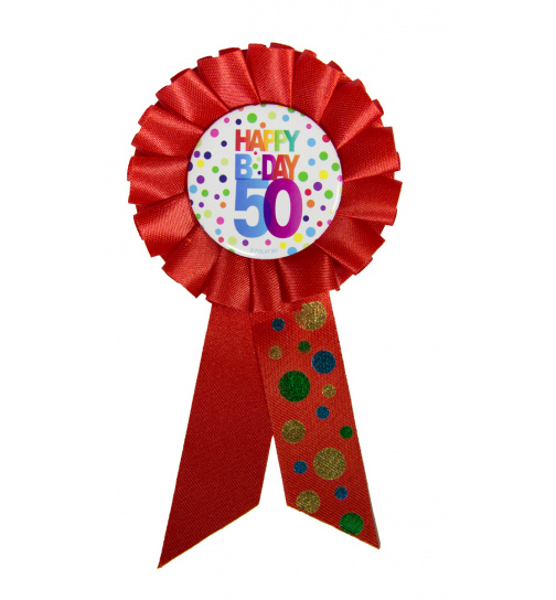 50. Geburtstag Anstecker / Orden Rot Happy Bday Dots