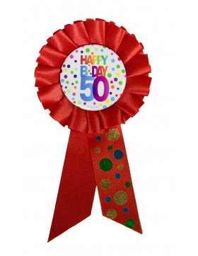 50. Geburtstag Anstecker / Orden Rot Happy Bday Dots