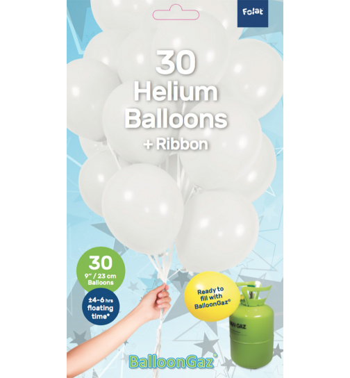 Weiße Ballons mit Geschenkband 23cm - 30 Stück