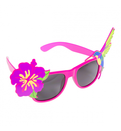 Rosafarbene mit tropischer Blume und Vogel