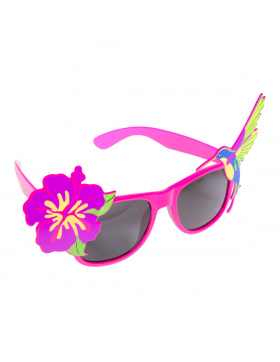 Rosafarbene mit tropischer Blume und Vogel