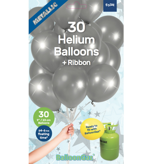 Silberne Ballons mit Geschenkband 23cm - 30 Stück