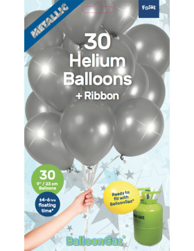 Silberne Ballons mit Geschenkband 23cm - 30 Stück