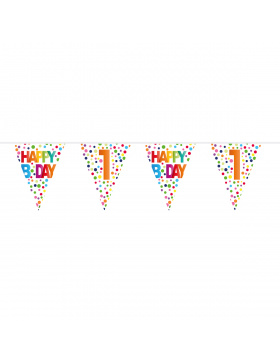 1. Geburtstag Happy Bday Dots Wimpelkette - 10 Meter