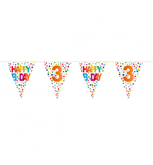 3. Geburtstag Happy Bday Dots Wimpelkette - 10 Meter