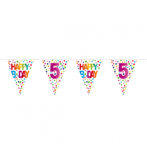 5. Geburtstag Happy Bday Dots Wimpelkette - 10 Meter