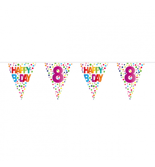 8. Geburtstag Happy Bday Dots Wimpelkette - 10 Meter