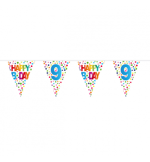 9. Geburtstag Happy Bday Dots Wimpelkette - 10 Meter