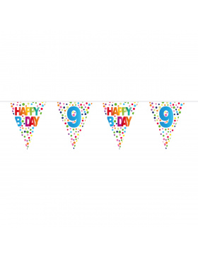 9. Geburtstag Happy Bday Dots Wimpelkette - 10 Meter