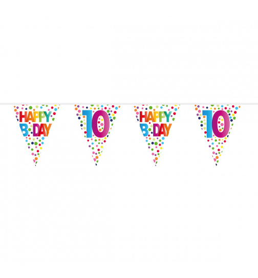 10. Geburtstag Happy Bday Dots Wimpelkette - 10 Meter