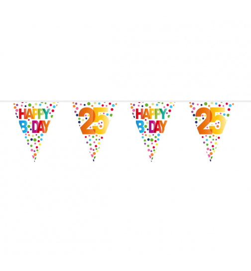 25. Geburtstag Happy Bday Dots Wimpelkette - 10 Meter