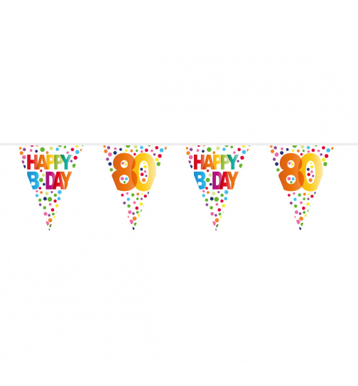 80. Geburtstag Happy Bday Dots Wimpelkette - 10 Meter