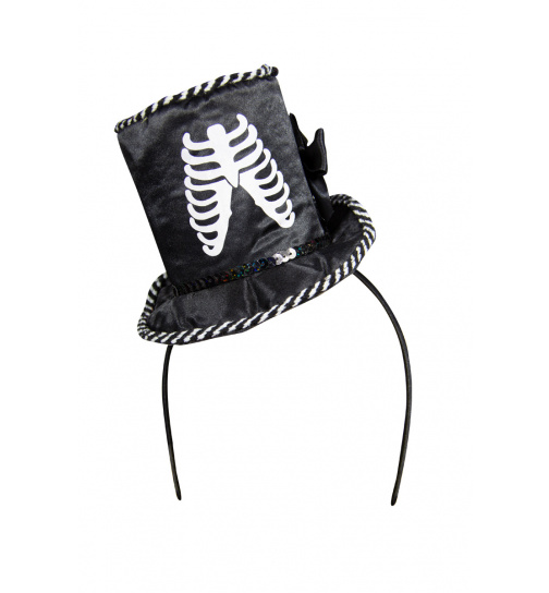 Schwarzer Haarreif mit Skelett-Hut