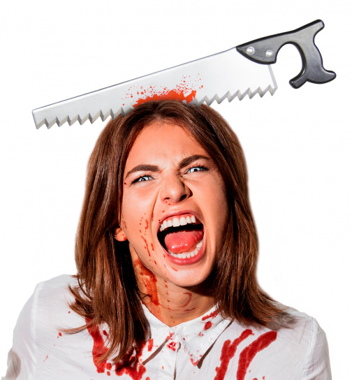 Scherzartikel Halloween Säge im Kopf