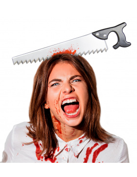 Scherzartikel Halloween Säge im Kopf