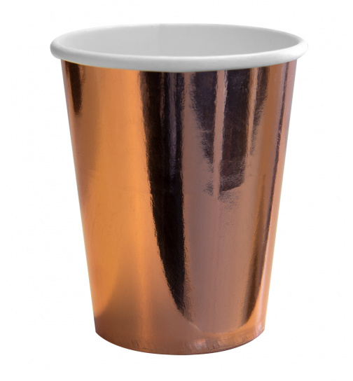 Pappbecher - Rosafarbene goldfarbene Metallic -  250 ml - 8 Stück
