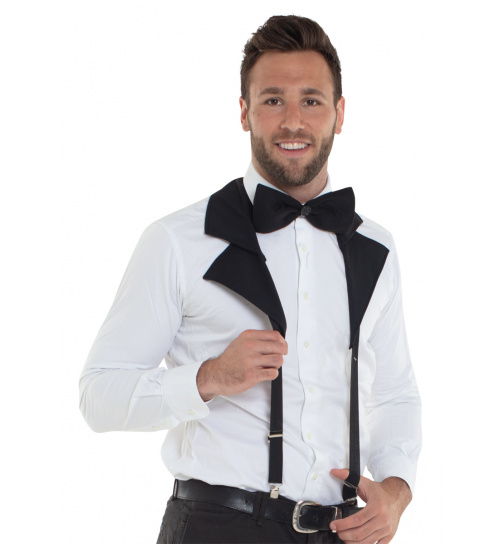 Schwarze Smoking Hosenträger mit Fliege Erwachsene