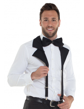 Schwarze Smoking Hosenträger mit Fliege Erwachsene