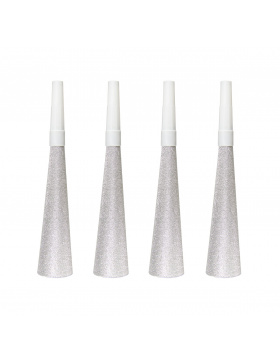 Silberfarbene Glitter Tröten 19 cm - 4 Stück
