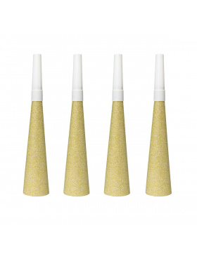 Goldfarbene Glitter Tröten 19 cm - 4 Stück
