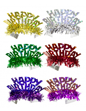 Mehrfarbige Holografische Happy Birthday Tiaras - 6...