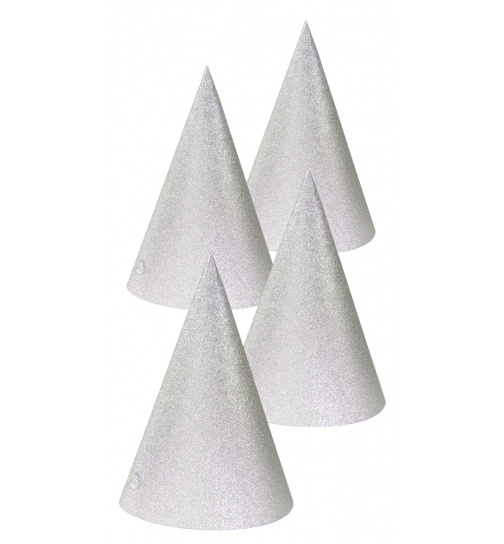 Silberfarbene Glitter Partyhüte 16 cm - 4 Stück