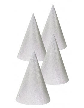 Silberfarbene Glitter Partyhüte 16 cm - 4 Stück