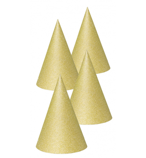 Goldfarbene Glitter Partyhüte 16 cm - 4 Stück