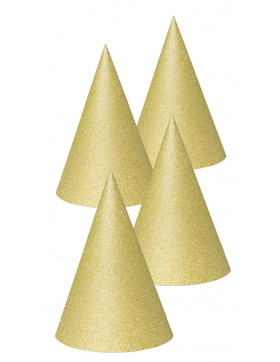 Goldfarbene Glitter Partyhüte 16 cm - 4 Stück