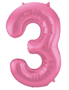 Folienballon Zahl 3 - Rosa Metallic Matt - 86 cm