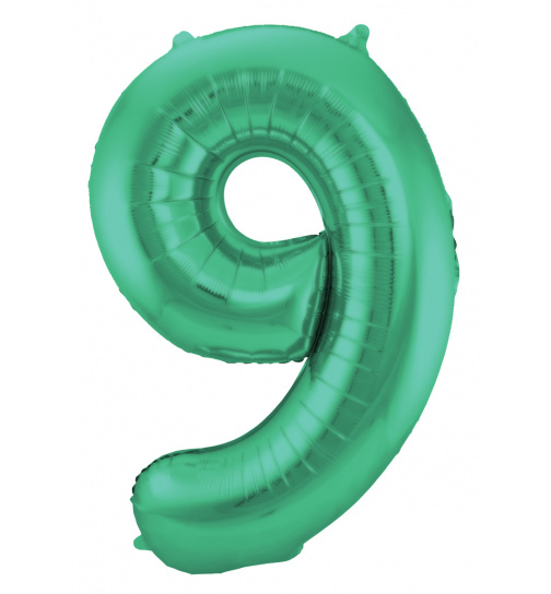 Folienballon Zahl 9 - Grün Metallic Matt - 86 cm