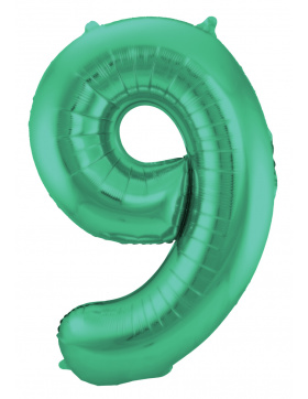 Folienballon Zahl 9 - Grün Metallic Matt - 86 cm