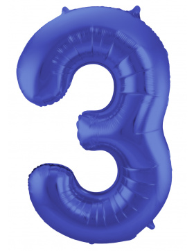 Folienballon Zahl 3 - Blau Metallic Matt - 86 cm
