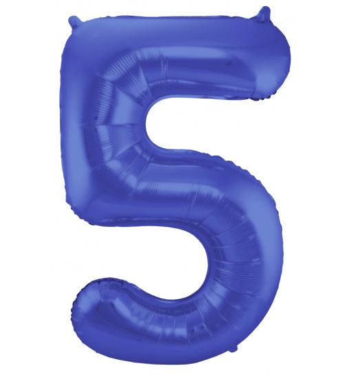 Folienballon Zahl 5 - Blau Metallic Matt - 86 cm