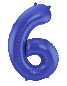 Folienballon Zahl 6 - Blau Metallic Matt - 86 cm