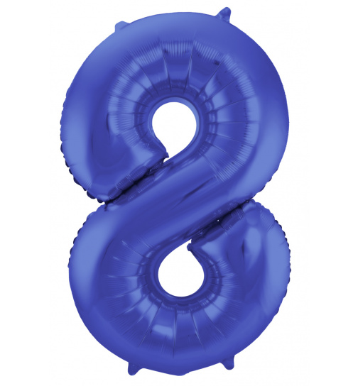 Folienballon Zahl 8 - Blau Metallic Matt - 86 cm