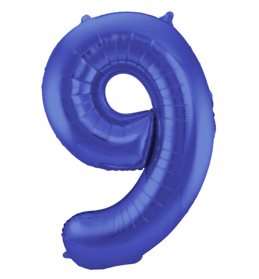 Folienballon Zahl 9 - Blau Metallic Matt - 86 cm