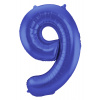 Folienballon Zahl 9 - Blau Metallic Matt - 86 cm