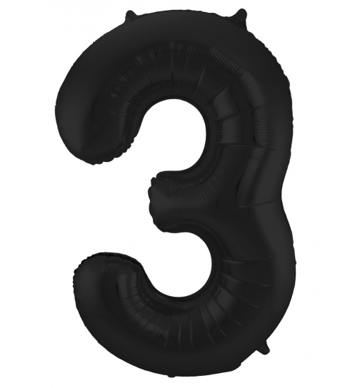 Folienballon Ziffer / Zahl 3 Schwarz Metallic Matt - 86 cm