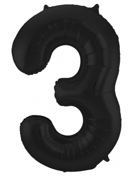 Folienballon Ziffer / Zahl 3 Schwarz Metallic Matt - 86 cm