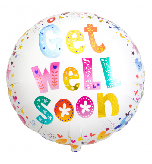 Folienballon Get Well Soon Blumen - 45cm