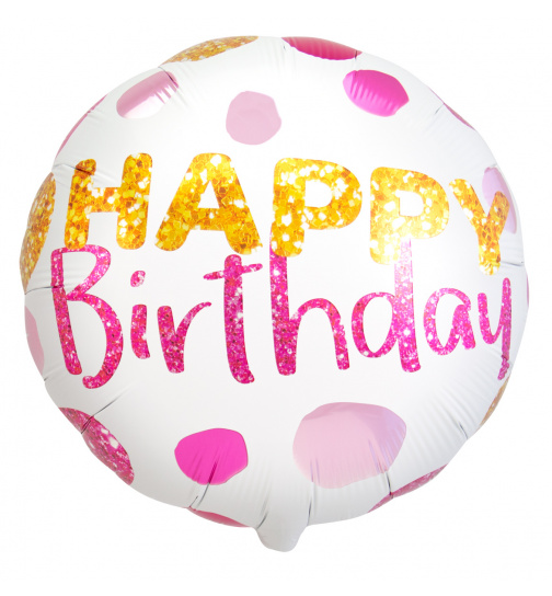 Folienballon Happy Birthday! mit Punkten - 45cm