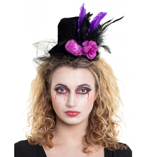 Tiara Zylinder Lila mit Schädel