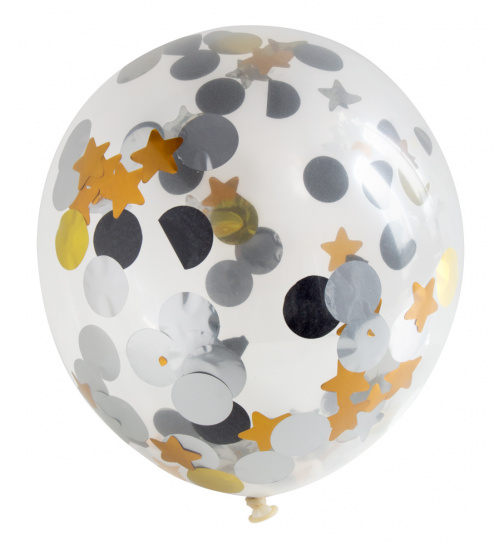 Ballons mit Punkte und Sterne Konfetti 30 cm - 4 Stück