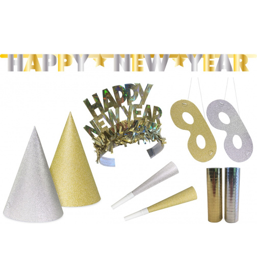 Partypaket Happy New Year Glitter - 27-teilig