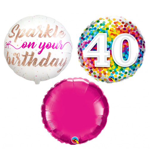 Blumenstrauß-Folienballons - Sparkle 40. Geburtstag - 3 Stück