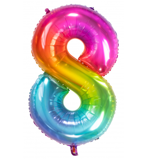 Folienballon Zahl 8 Yummy Gummy Rainbow - 81 cm