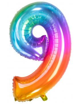 Folienballon Zahl 9 Yummy Gummy Rainbow - 81 cm