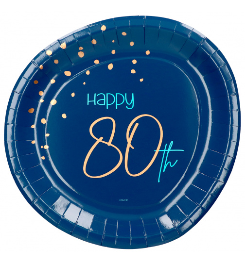 Pappteller - Elegant True Blue 80 Jahre - 23 cm - 8 Stück