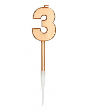 Kerze Ziffer / Zahl 3 Bronze Metallic